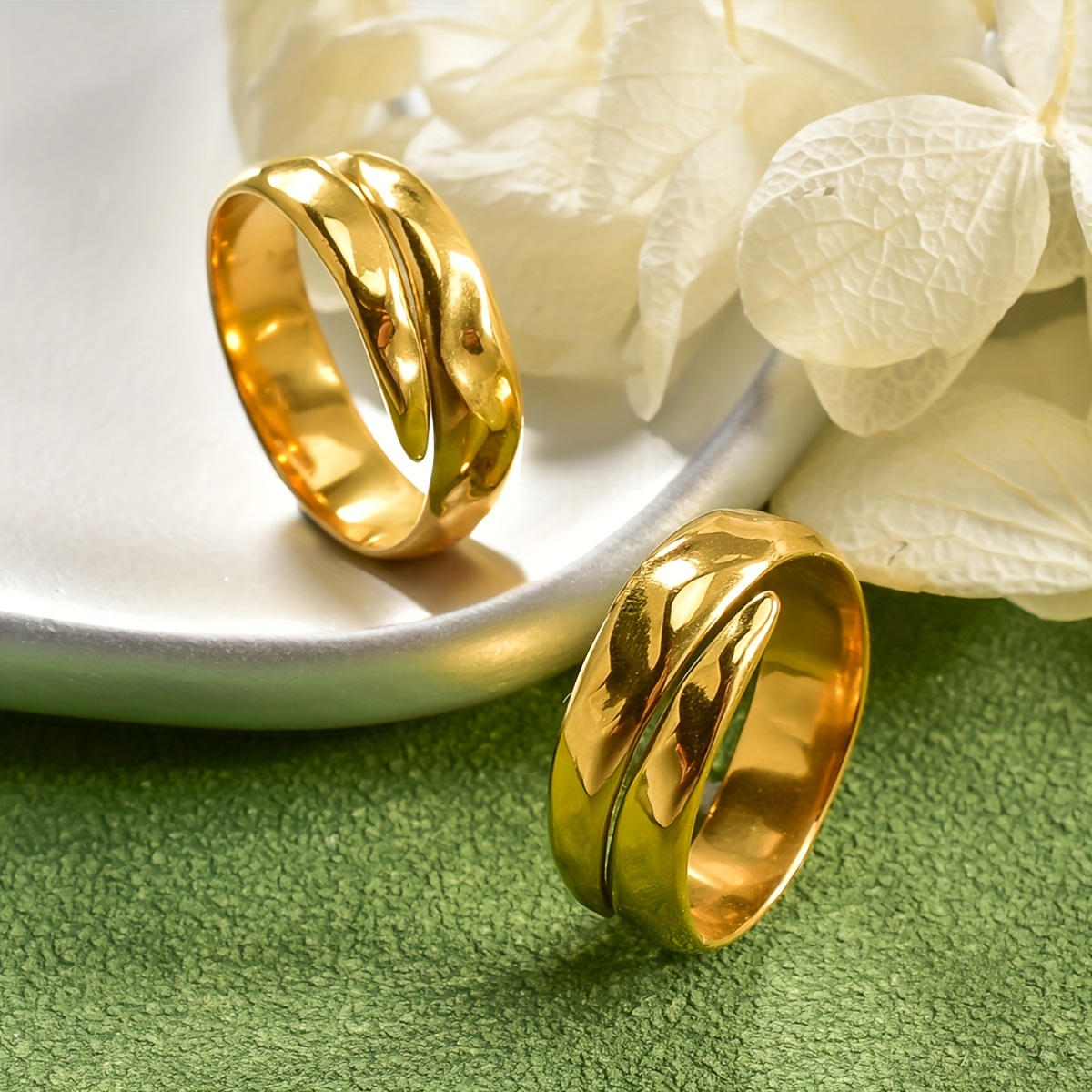 Adjustable Wide Band Geometric Ring Stainless Steel Golden Finish